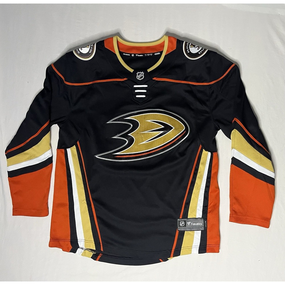 Fanatics Anaheim Ducks Hockey Jersey Men's Size Large Black Orange Gold NHL